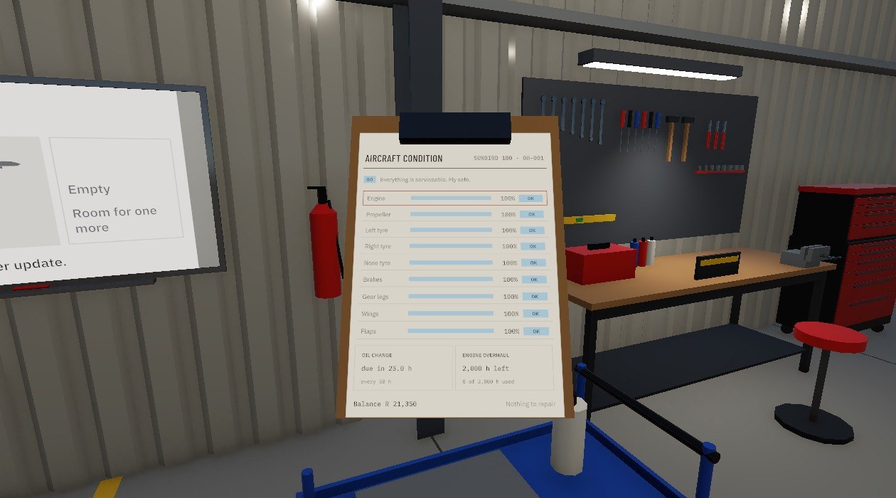 The aircraft condition clipboard on the hangar workbench